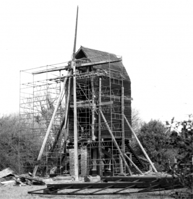 One of the restoration projects closest to Frank's heart was that of Nutley Mill, West Sussex. Here, the ailing post mill was kept standing while it was extensively repaired during the early 1970s