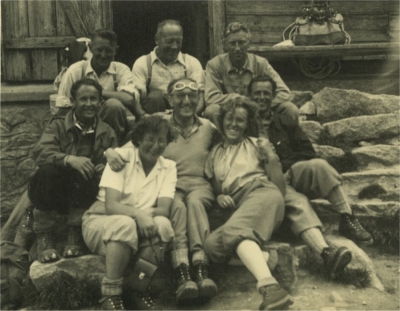 An early photograph of Frank (far left) on a foreign walking holiday - probably taken in the late 1940s / early 1950s