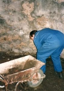 The basement or under croft of Heage Tower Mill being cleared  of debris