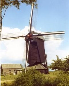The Doesburg Mill (preserved post mill), Ede, Holland, summer 1971