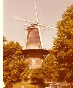 Preserved tower mill Die Valk at Leiden, Holland, 1973