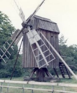 Post mill at open-air museum in Sweden, summer 1974