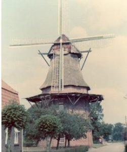 Preserved smock mill at unidentified location in Schleswig-Holstein, West Germany, summer 1974