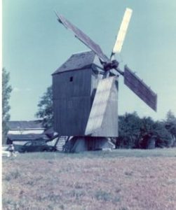 Preserved post mill at Quarville, Beauce region, France, summer 1975