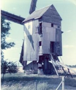 Preserved post mill at Moutiers, Beauce region, France, summer 1975