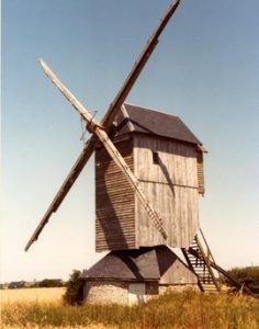 Preserved post mill at Lignerolles, France, 1981