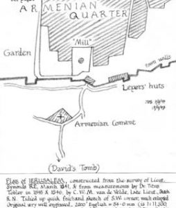 Plan of Jerusalem showing a windmill within the city walls