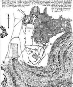 Plan of Jerusalem showing a windmill within the city walls