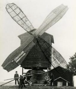 Toe mill with two drawn in sails in Kannonkoski, Central Finland