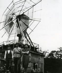 Louhisaari Manor magpie mill in Askainen, Varsinais-Suomi, with people in front