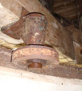 Curb and truck wheel, Stracey Arms Mill, Tunstall