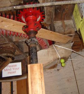 Great spur wheel, stone nut and auxiliary (engine drive) shaft , tower mill, Bardwell