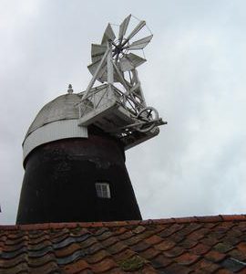Tower mill, Bardwell, showing cap and fantail