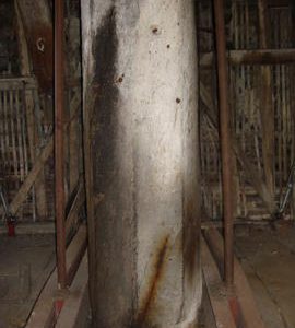 Main post on spout floor, Six Mile Bottom Mill, Burrough Green