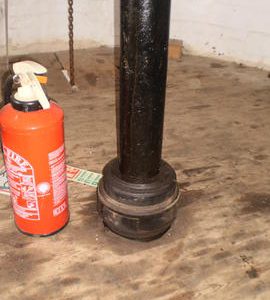 Coupling in upright shaft on dust floor, tower mill, Billingford