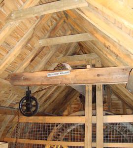 Brakewheel, sack hoist and roof framing, Cromer Mill, Cromer