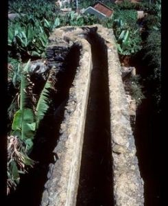 Stone trough, serving as watercourse of watermill, seen from above