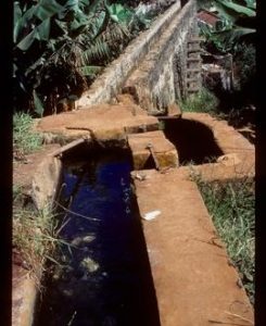 Stone trough, serving as watercourse of watermill, seen from above