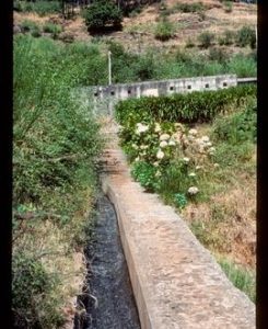 Stone trough, serving as watercourse of watermill, seen from above