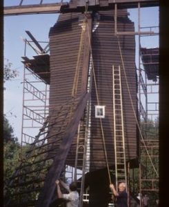 Post mill, Nutley, scaffolded for repair