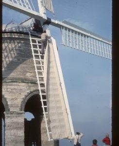 Setting canvas on sails, Chesterton Windmill, Chesterton