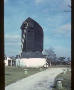 Outwood Post Mill, Outwood, preserved with sails removed for repair