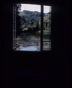 Mill pond seen through window, Court Mill, Steyning