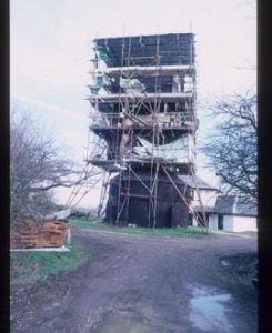 Hogg Hill Mill, Icklesham, sweepless and scaffolded for repair