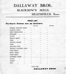 Dallaway Bros price list