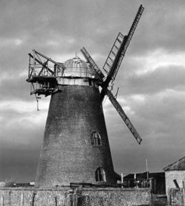 Medmerry Mill, Selsey, showing damaged sails and missing fan