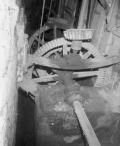 Interior showing line shaft and gears, Demesnes Mill, Barnard Castle