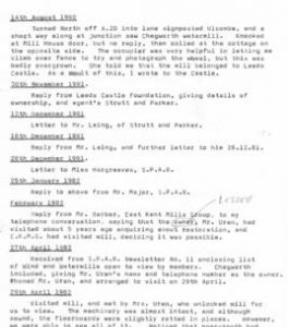 Report of visit to Chegworth Mill and list of correspondence
