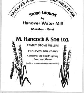 Label for Hanover Mill wholewheat flour