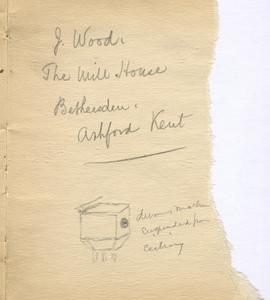 Penultimate page (torn) address and sketch of dressing machine