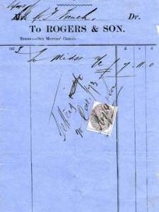 Bill for goods supplied by Rogers and Son, Town Mills, Buckingham