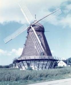 Preserved smock mill at unidentified location in Sweden, summer 1974