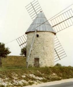 Preserved tower mill "Le Moulin de Lamothe", Lamote-Cassel, central France, July or August 1981