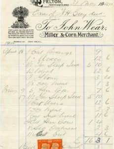 Bill from Mr John Wear, Felton Mills, Felton