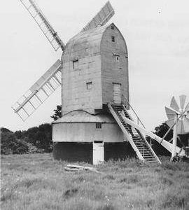 Cross In Hand Post Mill, Cross In Hand, rear, spider, two storey roundhouse, four sails, fantail