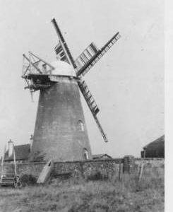 Medmerry Tower Mill, Selsey, four damaged sails, damaged fantail