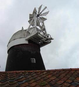 Tower mill, Bardwell, showing cap and fantail