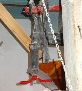 Bridgetree, steelyard link and hand tentering rod/screw, Maud Foster Mill, Boston