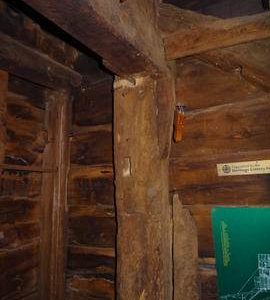 Detail of spout floor framing showing main and extension corner post, post mill, Bourn