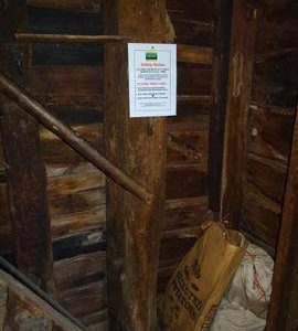 Detail of spout floor framing showing main and extension corner post, post mill, Bourn