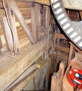 Looking down through stairwell from stone floor to spout floor, Lowfield Heath mill, Charlwood