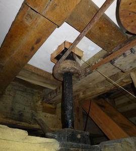 Stone spindle extension and underside of bedstone, Lowfield Heath Mill, Charlwood