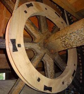 Tailwheel and sack hoist drive pulley, Lowfield Heath Mill, Charlwood
