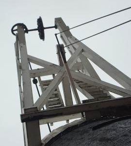 Fanstage, fan cradle and fan gearing, tower mill, Heapham