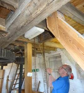 Mill guide operating sack hoist, Heckington Windmill, Heckington