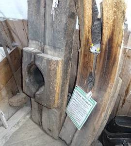 Section of old brake, along with other, unidentified historic component, on bin floor, Heckington Wi